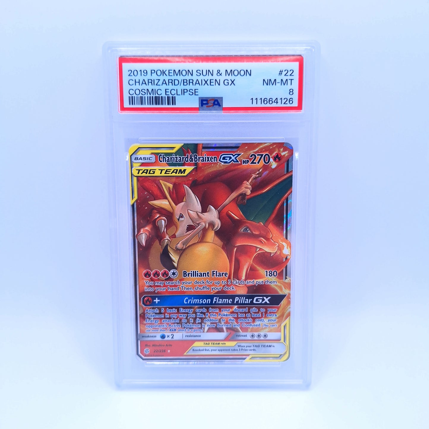 Charizard & Braixen GX #22 Cosmic Eclipse - PSA 8