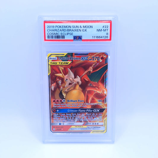 Charizard & Braixen GX #22 Cosmic Eclipse - PSA 8