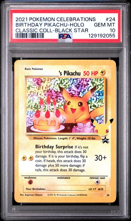 2021 POKEMON CELEBRATIONS CLASSIC COLLECTION #24 BIRTHDAY PIKACHU-HOLO CLASSIC COLL-BLACK STAR - PSA 10