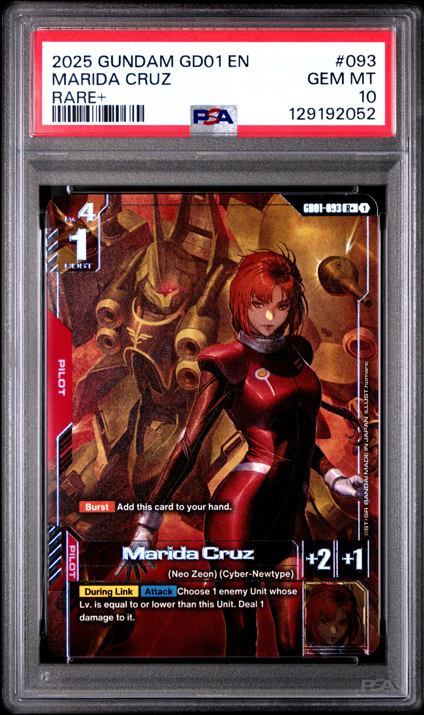 2025 GUNDAM NEWTYPE RISING #093 MARIDA CRUZ RARE+ - PSA 10