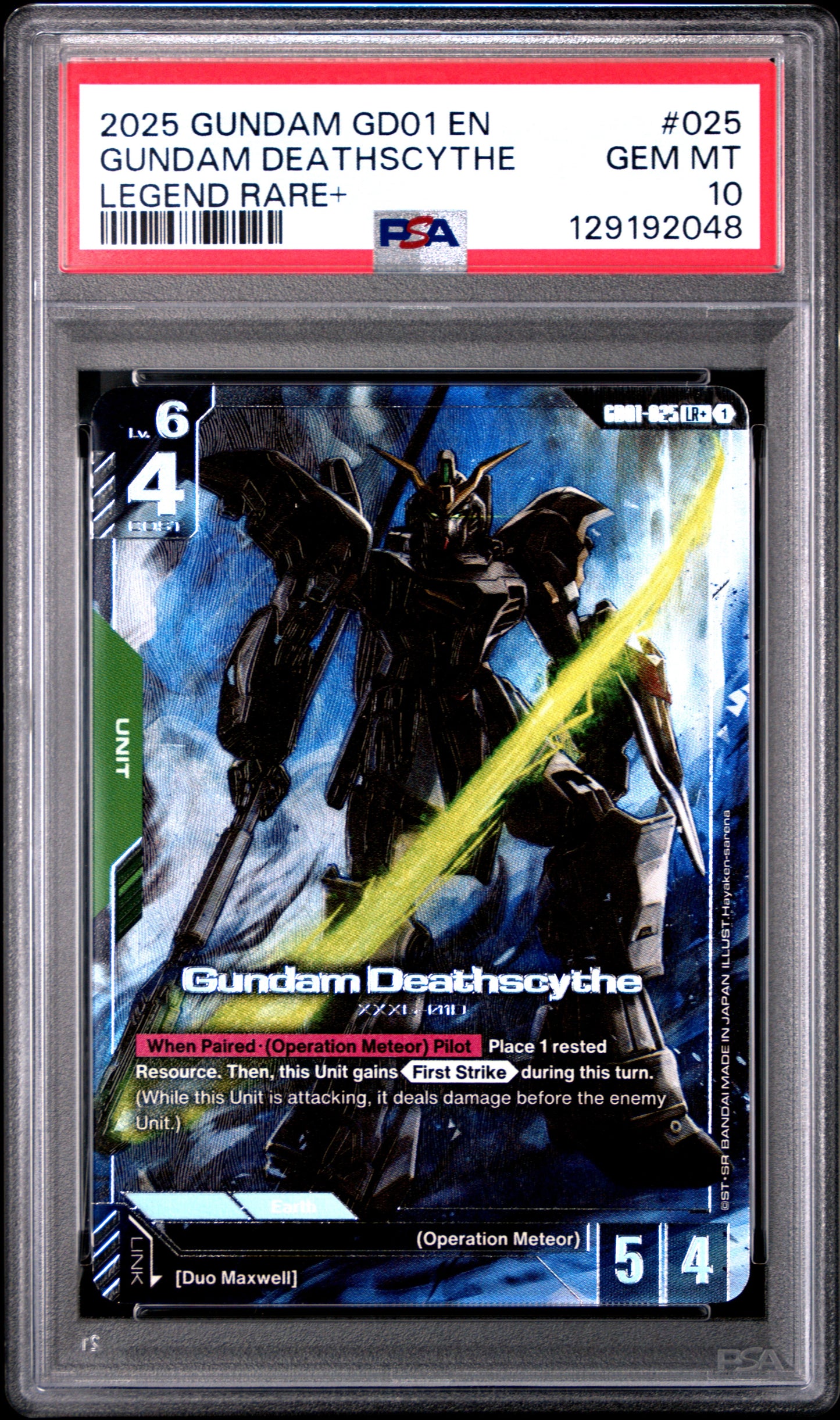 2025 GUNDAM NEWTYPE RISING #025 GUNDAM DEATHSCYTHE LEGEND RARE+ - PSA 10
