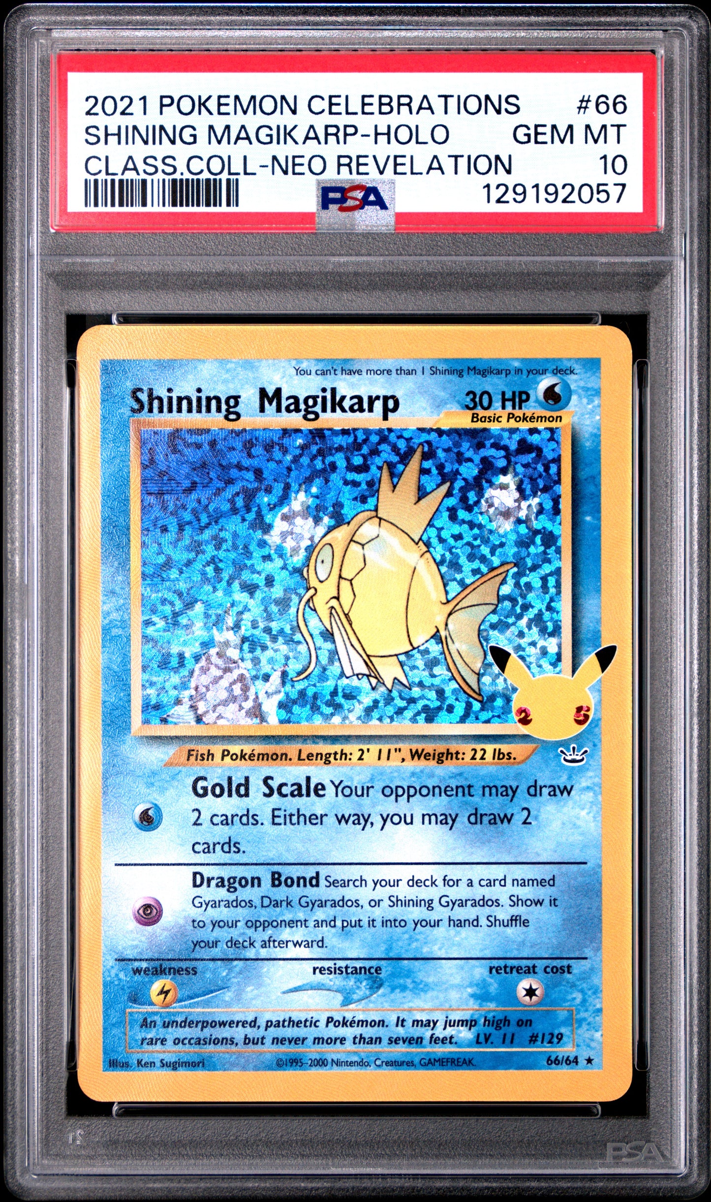2021 POKEMON CELEBRATIONS CLASSIC COLLECTION #66 SHINING MAGIKARP-HOLO CLASS.COLL-NEO REVELATION - PSA 10